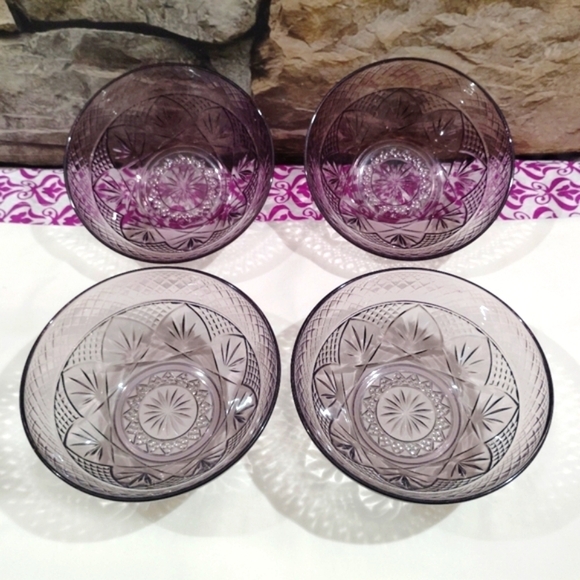 4 Vintage Cristal D'Arques Durand Amethyst Glass 5.5" Bowls Violet Purple Tint - Picture 13 of 13